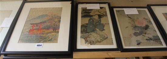 Nine Japanese woodblock prints, various subjects & 2 others
